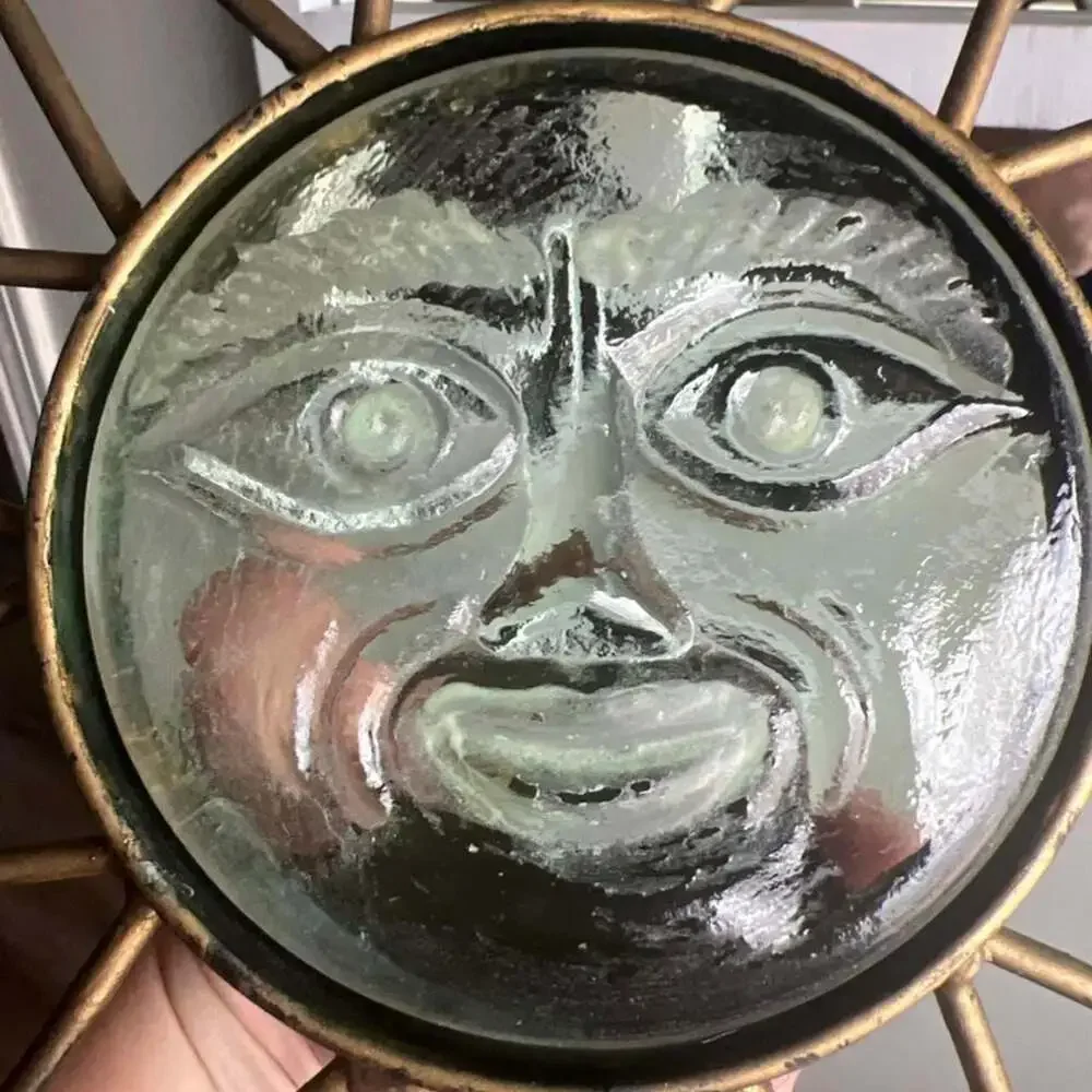 Vintage Celestial Sun Metal Tea Light Candle Holder with Glass Face